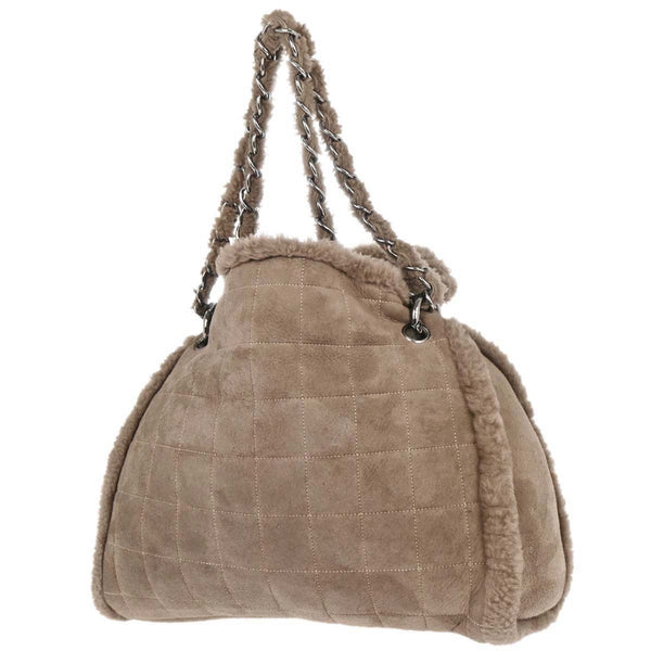 Chanel Vintage Embroidered CC Chain Tote Quilted Suede and Shearling