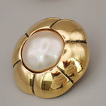 Chanel Vintage CC Flower Clip-On Earrings imitation pearls in gold plated - image 4