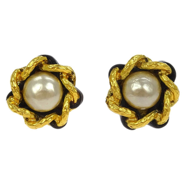 Chanel Vintage Round Clip-On Earrings Metal with Faux Pearl - image 1