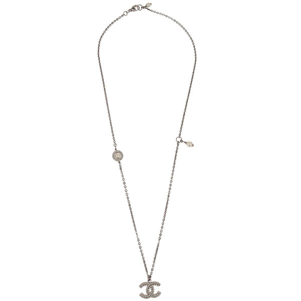 Chanel CC Chain Necklace Metal with Faux Pearls - image 1