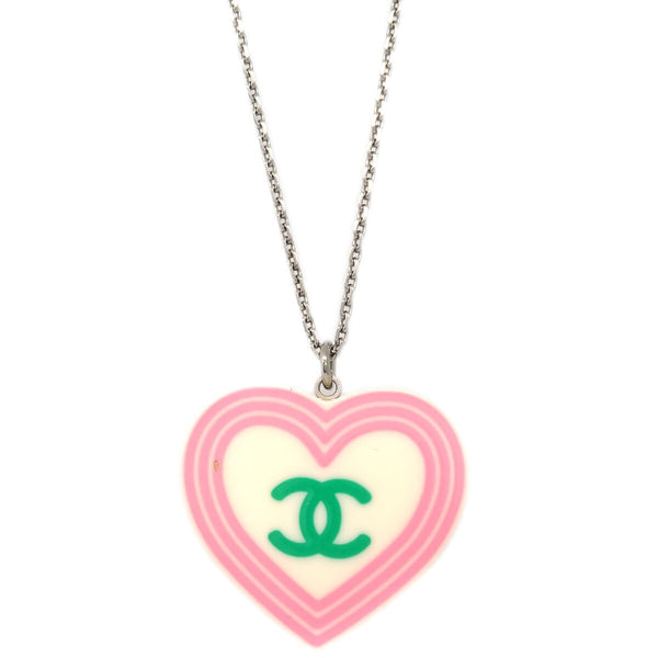 Chanel CC Heart Pendant Necklace Metal and Enamel