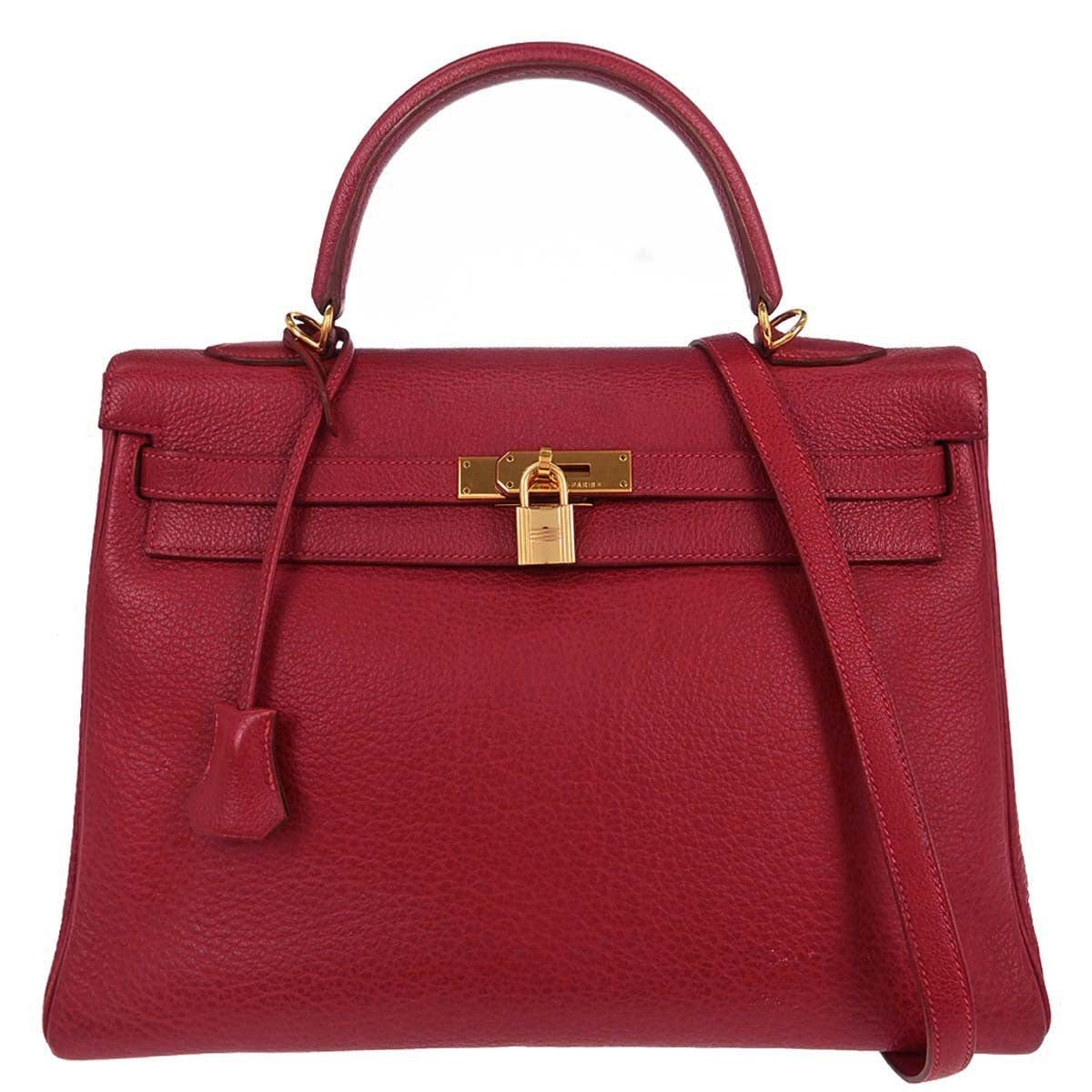 Hermes Kelly Handbag Red Clemence with Gold Hardware 35 - image 1