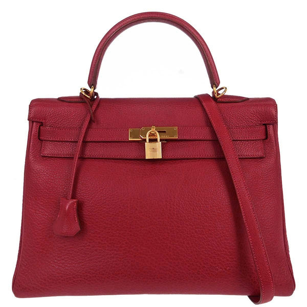 Hermes Kelly Handbag Red Clemence with Gold Hardware 35 - image 1