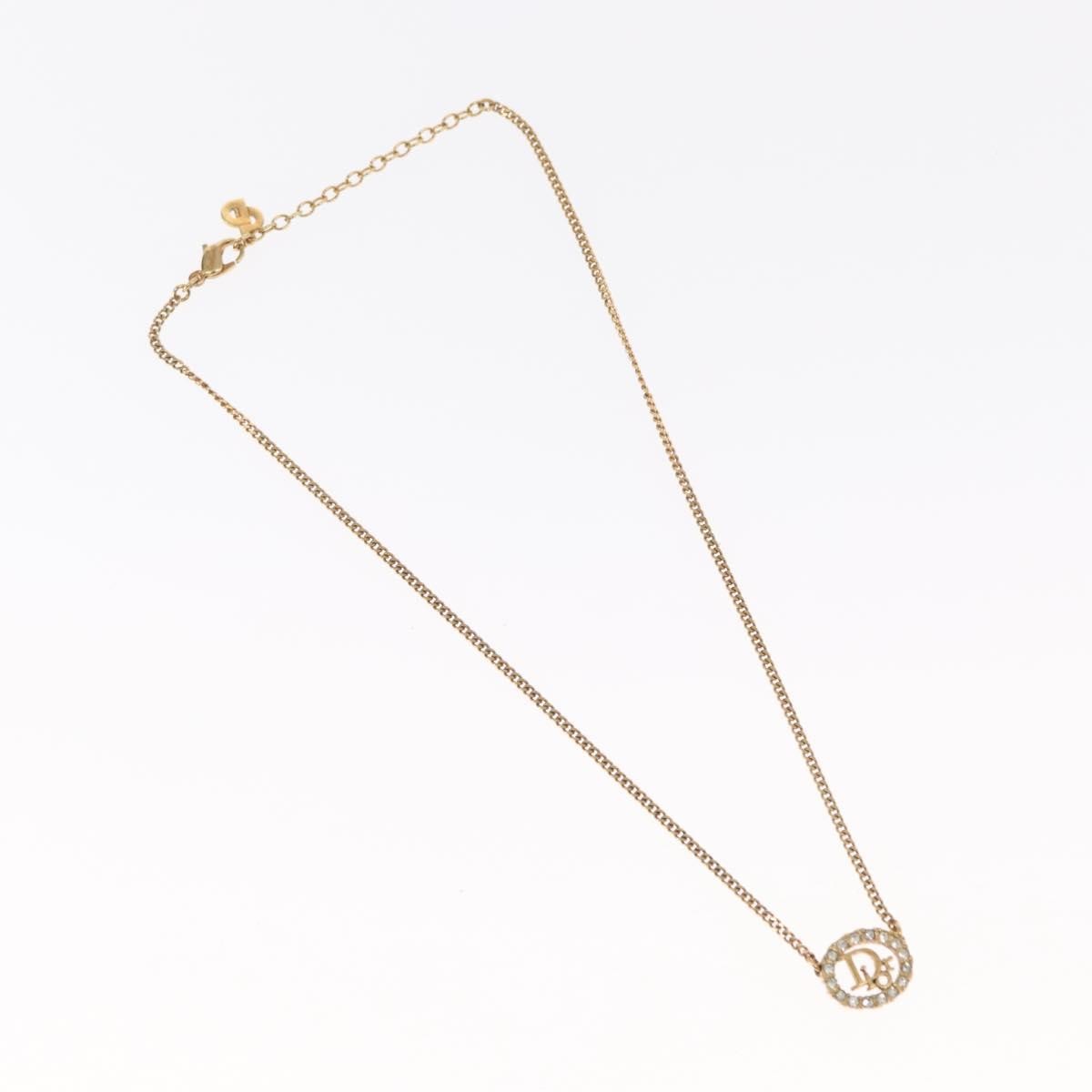 Christian Dior Vintage Logo Round Pendant Necklace Metal and Crystals - image 1