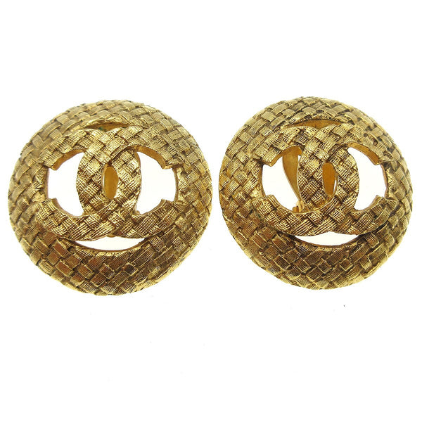 Chanel Vintage CC Round Cutout Clip-On Earrings Metal - image 1