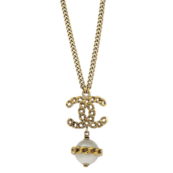 Chanel CC Chain Necklace Metal with Faux Pearls
