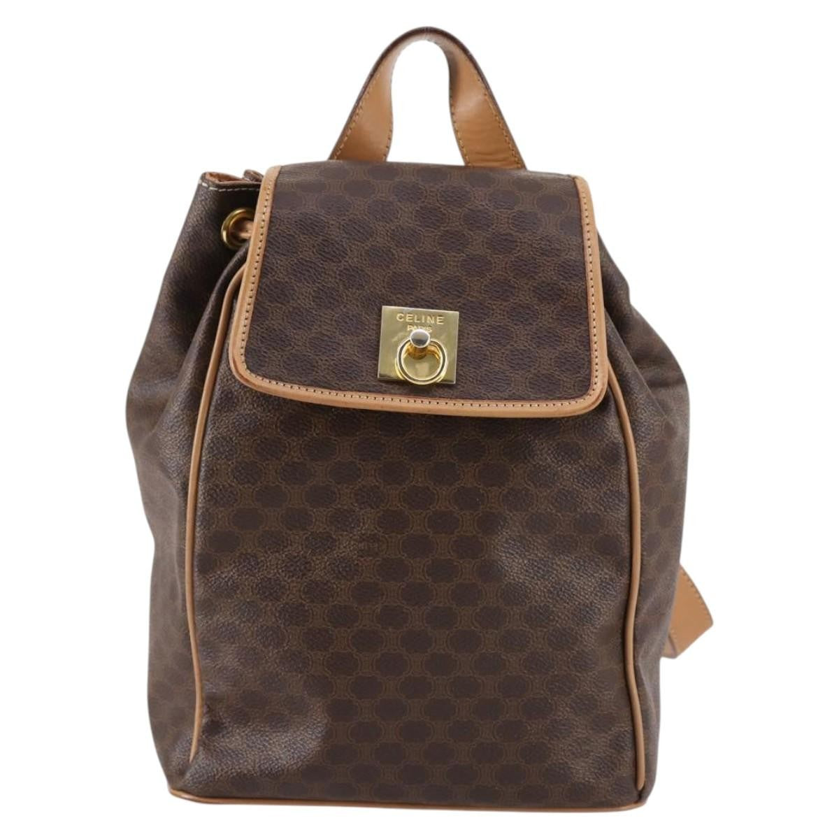 Celine Vintage Drawstring Flap Backpack Macadam Coated Canvas - image 1