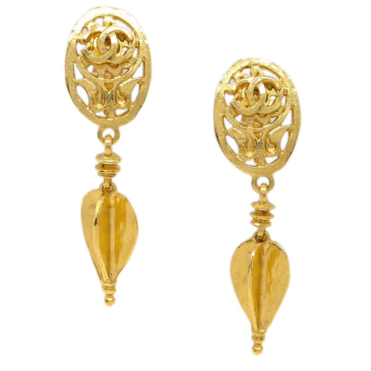 Chanel CC Oval Tag Drop Hoop Earrings Metal - image 1