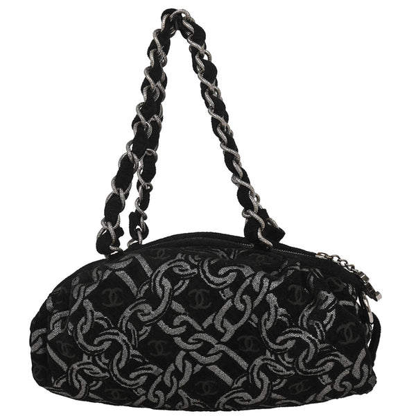Chanel Vintage Zip Bowler Bag Printed Jacquard Large