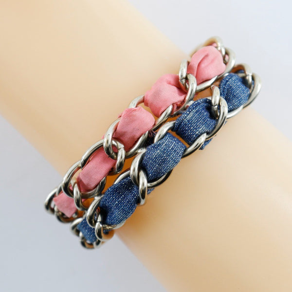 Chanel Coco mark chain 2 bracelet Metal and denim
