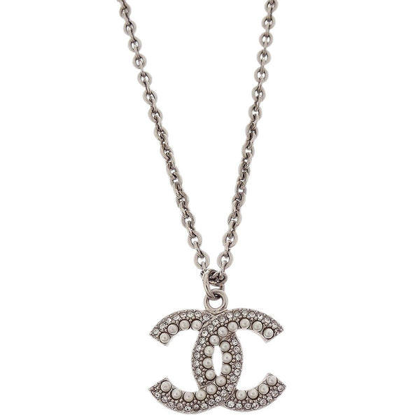 Chanel CC Chain Necklace Metal with Faux Pearls