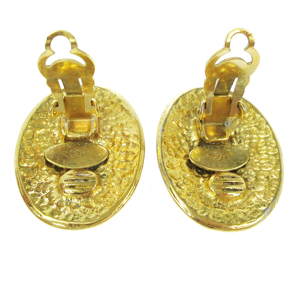 Chanel Vintage CC Button ovales Clip-On Earrings Gold-plated