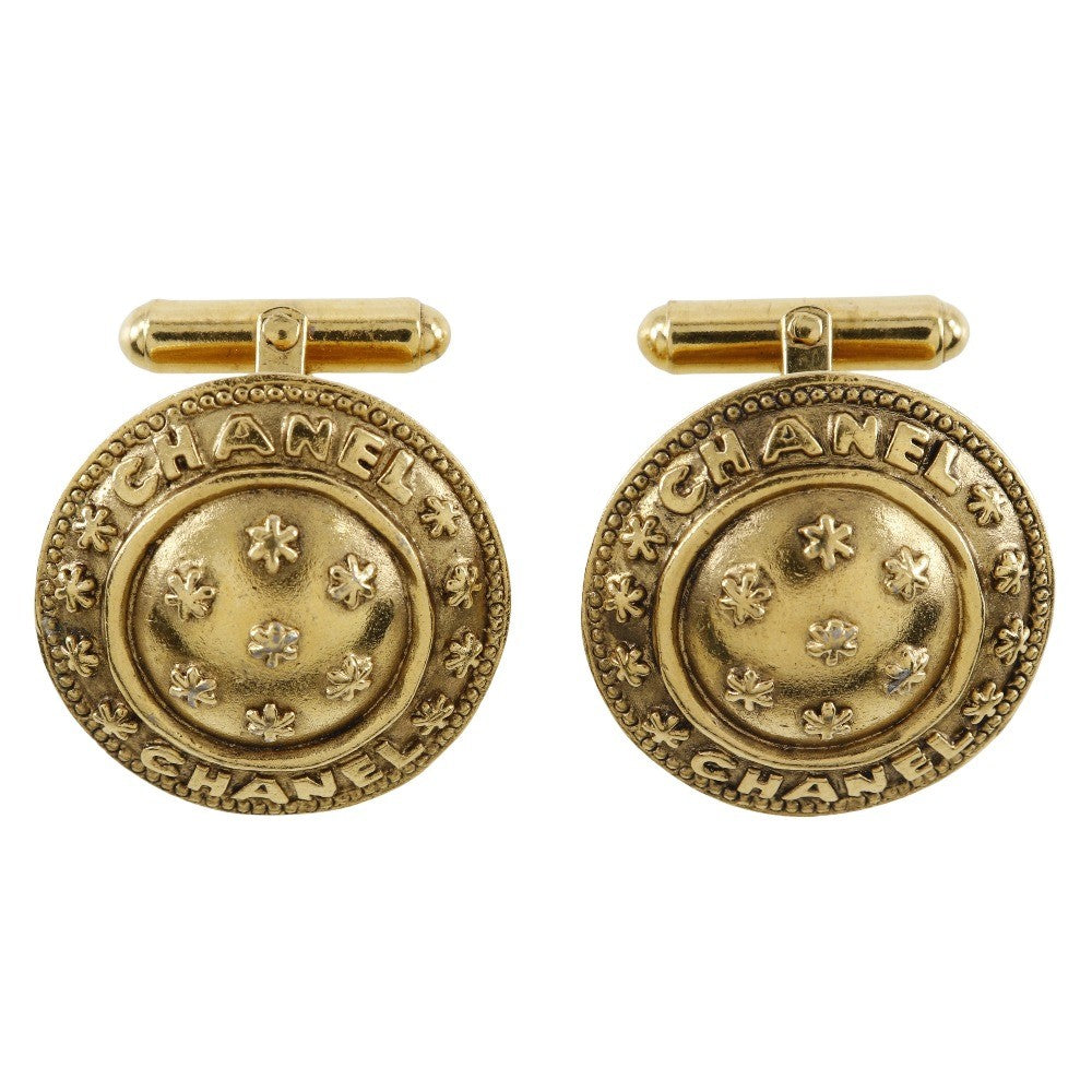 Chanel Vintage Logo Round Cufflinks Plated Gold - image 1