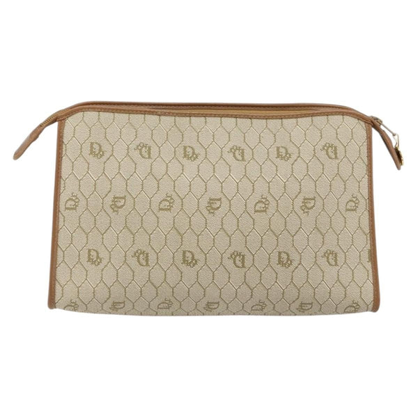 Christian Dior Vintage Honeycomb Zip Pouch Coated Canvas Medium