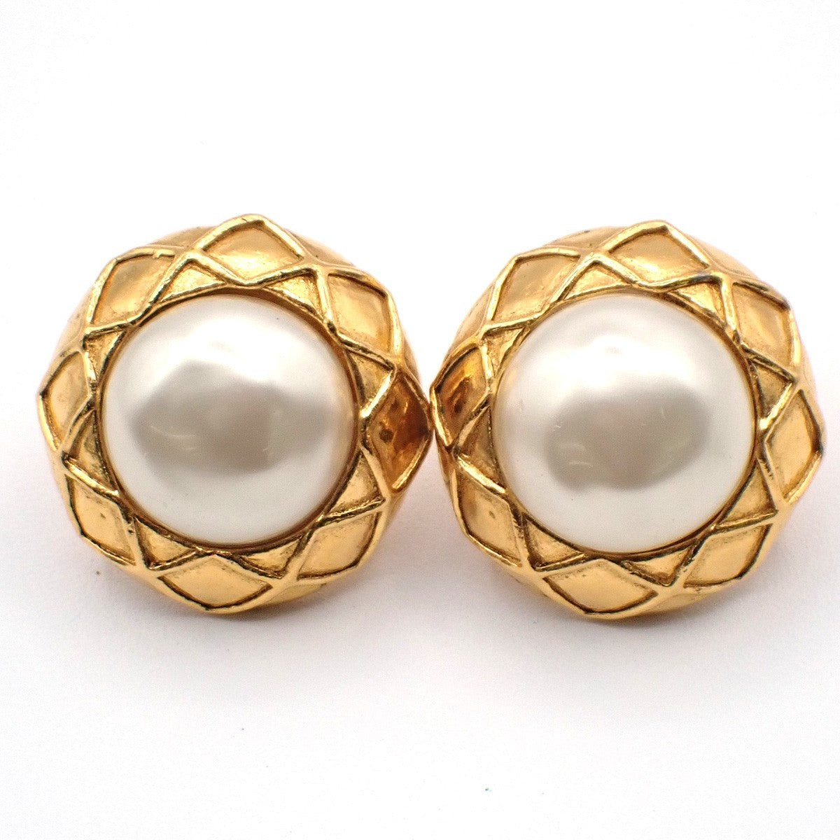 Chanel Vintage Round Clip-On Earrings Metal with Faux Pearl - image 1