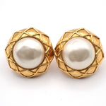 Chanel Vintage Round Clip-On Earrings Metal with Faux Pearl - image 1