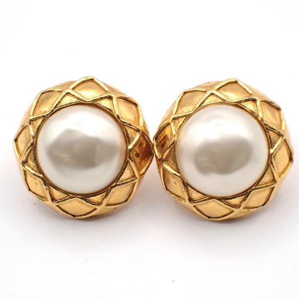 Chanel Vintage Round Clip-On Earrings Metal with Faux Pearl - image 1
