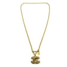 Chanel Vintage Quilted CC Pendant Necklace Metal Large - image 1
