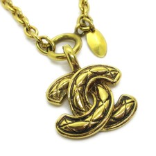 Chanel Vintage Quilted CC Pendant Necklace Metal Large